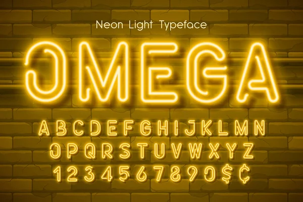 Neonlicht 3D-Alphabet, extra leuchtende Schrift — Stockvektor
