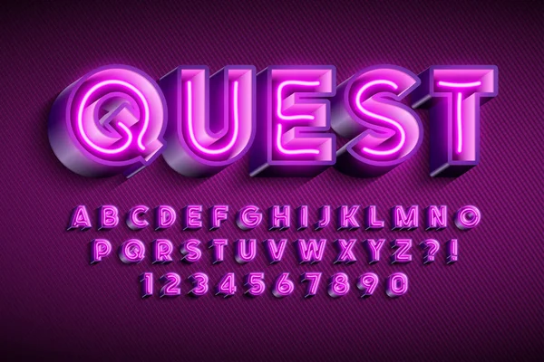 Neon ljus 3D alfabetet, extra glödande original Font. — Stock vektor