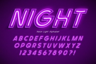 Neon ışık 3d alfabesi, ekstra parlak yazı tipi.