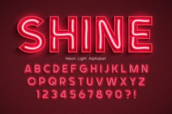 Neon fény 3d ábécé, extra izzó font. — Stock Vector