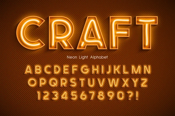 Neonowe światła 3d alfabetu, ekstra świecące czcionki. — Wektor stockowy