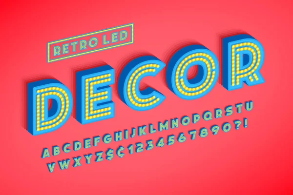 Retro led striscia font design, lettere e numeri . — Vettoriale Stock