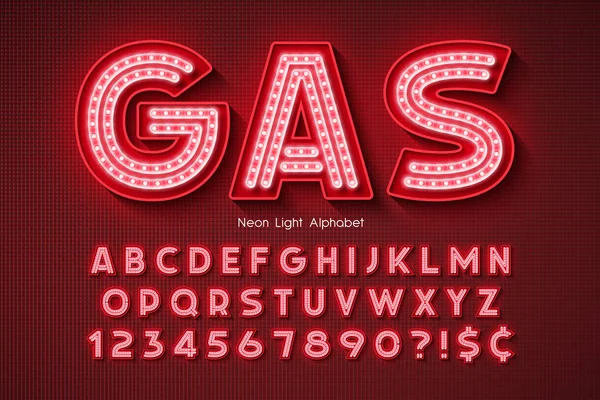 Neon fény 3d ábécé, extra izzó font. — Stock Vector