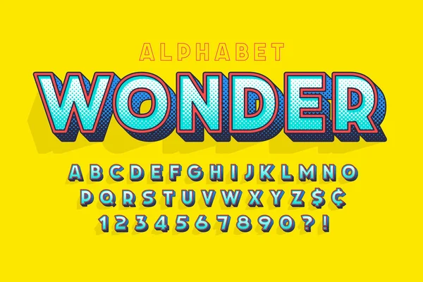 Trendy 3d komische Buchstaben Design, buntes Alphabet, Schrift. — Stockvektor