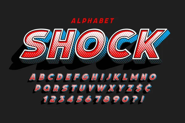 Trendy 3d ontwerp van het komische lettertype, kleurrijke alfabet, lettertype. — Stockvector