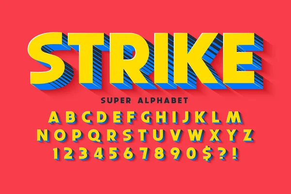 Design de fonte cômica 3d na moda, alfabeto colorido, tipo de letra . —  Vetores de Stock
