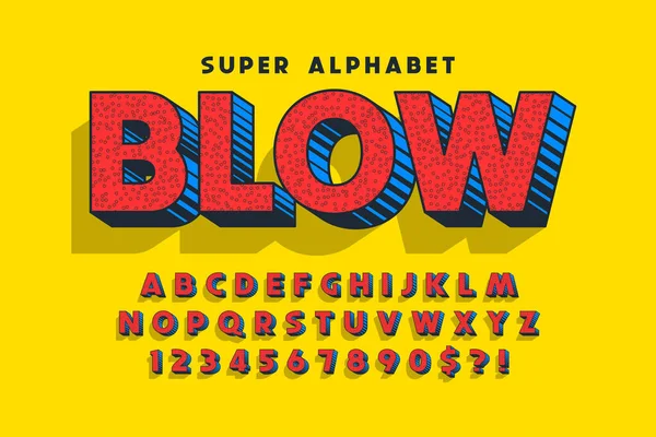 Trendiga 3d komiska font design, färgglada alfabetet, typsnitt. — Stock vektor