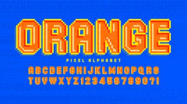 Pixel vector alphabet design, stylized like in 8-bit games. clipart