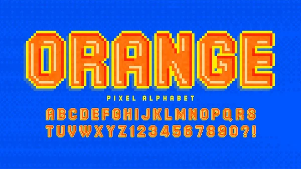 Pixel vector alphabet design, stylized like in 8-bit games. — Stock Vector