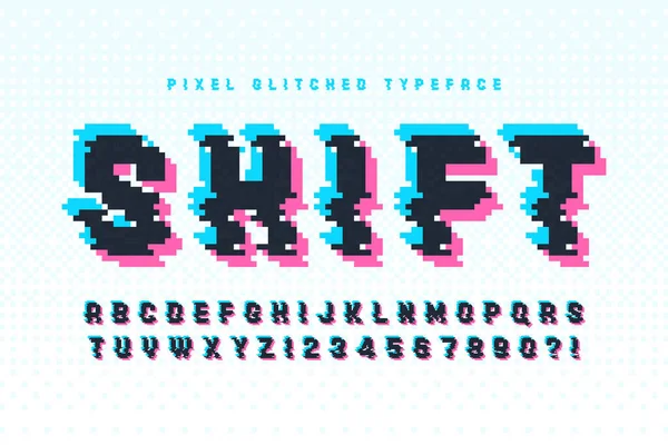 Pixel vector alfabet ontwerp, gestileerd als in 8-bit games. — Stockvector