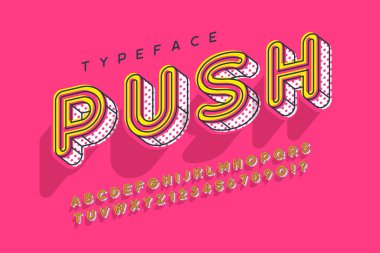 Doğrusal modern popart alfabe tasarımı, harfler ve sayılar.