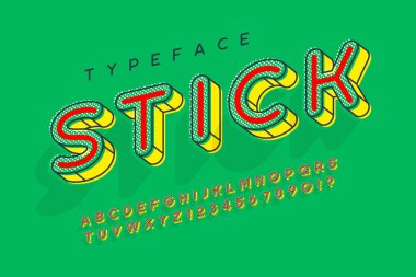 Doğrusal modern popart alfabe tasarımı, harfler ve sayılar.