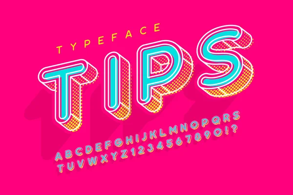 Diseño lineal moderno del alfabeto popart, letras y números . — Vector de stock