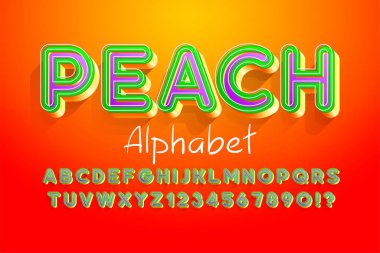 Renkli 3d yazı tipi tasarımı, alfabe, harfler ve sayılar.