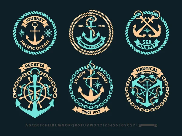 Logo kotwicy, godło przygody żeglarskiej, styl t-shirt print. — Wektor stockowy