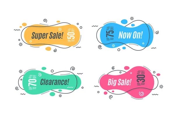 Flat linear promotion ribbon banner, scroll, price tag — Stock Vector