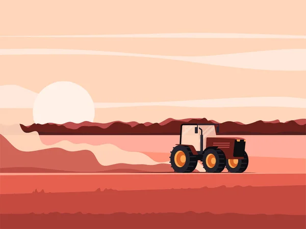 Vektorová ilustrace traktoru projíždějícího přes pole — Stockový vektor