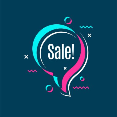 Renkli konuşma balonu, tanıtım afişi şekli, fiyat etiketi.