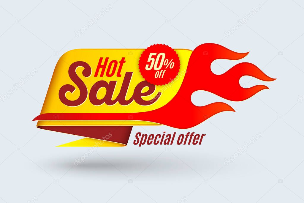Sales background template design with flame. Hot sale sign. Vector illustration