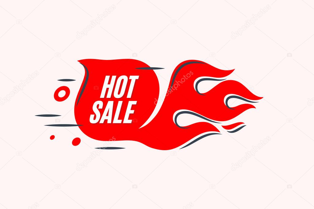 Sales background template design with flame. Hot sale sign. Vector illustration