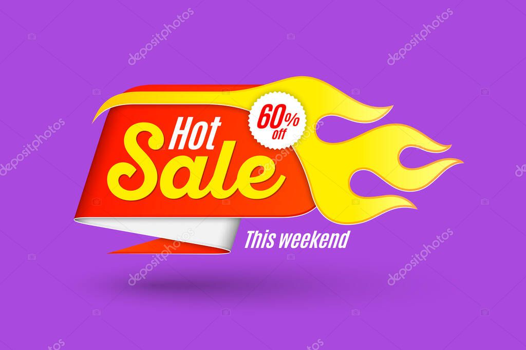 Sales background template design with flame. Hot sale sign. Vector illustration