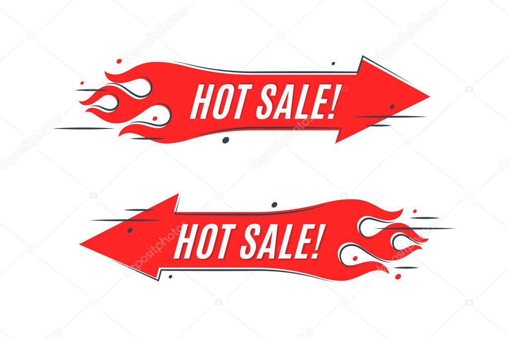 Sales background template design with flame. Hot sale sign. Vector illustration
