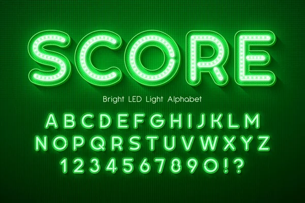LED light 3d alphabet, extra glowing modern type. — Stock Vector