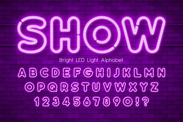 Alphabet 3d de lumière de LED, type moderne extra lumineux. — Image vectorielle