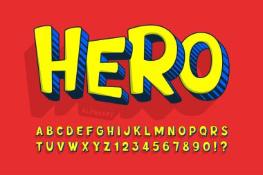 Moda 3d komik tasarım, renkli alfabe, yazı tipi.
