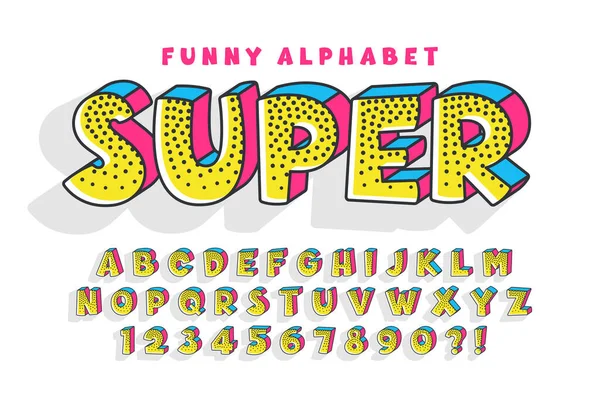 Trendy comical original alphabet design, colorful, typeface. — Stock Vector