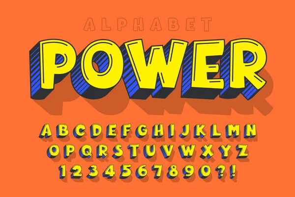 Trendy 3d komische vormgeving, kleurrijk alfabet, lettertype. — Stockvector
