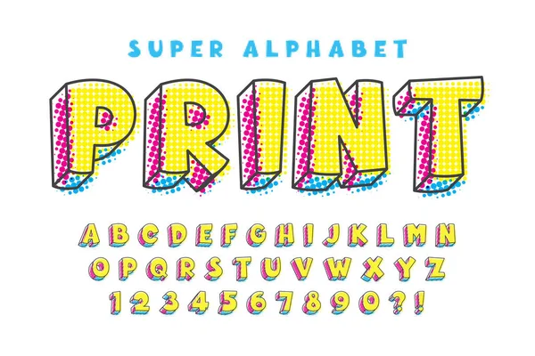 Halvton komisk ursprungliga alfabetet design, färgglada, typsnitt. — Stock vektor