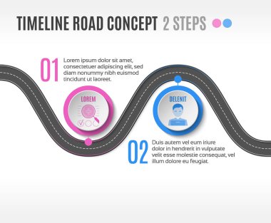 Isometric navigasyon haritası bilgisel 2 adım zaman çizelgesi konsepti. Virajlı yol. Vektör illüstrasyonu