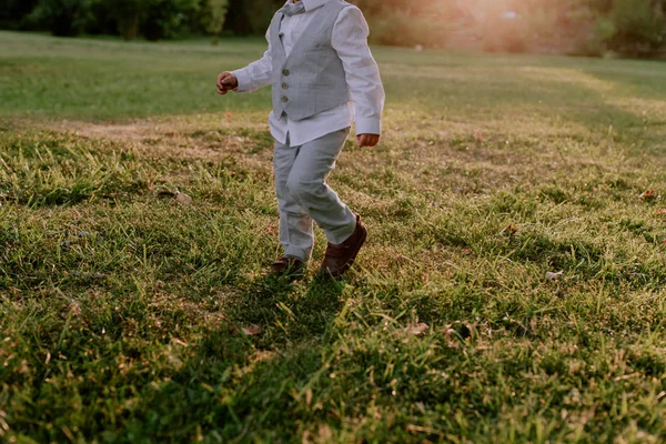 Fotos de un niño caminando en un campo de hierba —  Fotos de Stock