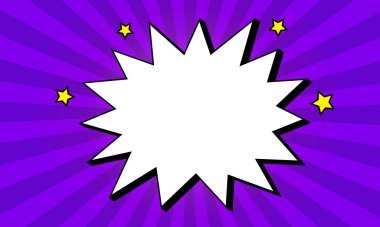 Retro çizgi roman boş konuşma, pop sanat çizimi, menekşe arkaplan