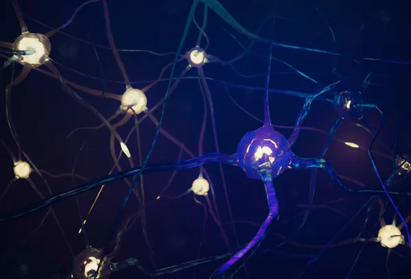 高解析度抽象黑暗空间中神经元细胞的图解 — 图库照片