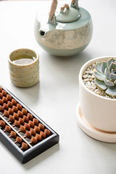 Японский Стиль Бамбуковых Абак Горячий Чай Столе — стоковое фото