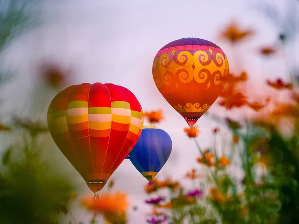 Balões de ar quente coloridos voando no Singh Park em Chiang Rai — Fotografia de Stock