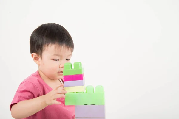 Asain Baby Småbarn Gammal Spelar Färgglada Blocken — Stockfoto