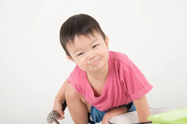 Retrato Perto Criança Anos Com Rosto Sorriso — Fotografia de Stock