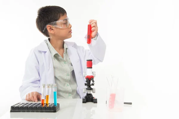 Chlapeček Baněk Microscpope Zařízení Pro Chemii Vědě Třída — Stock fotografie