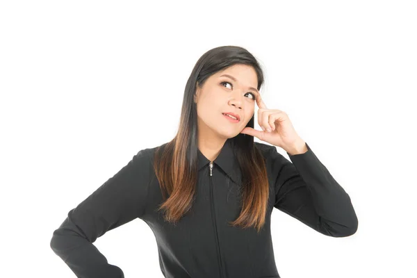 Denkendes Gesicht Einer Asiatischen Geschäftsfrau Auf Weißem Hintergrund — Stockfoto