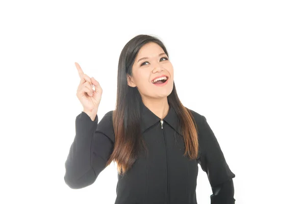 Thinking Face Asian Business Woman White Background — Stock Photo, Image