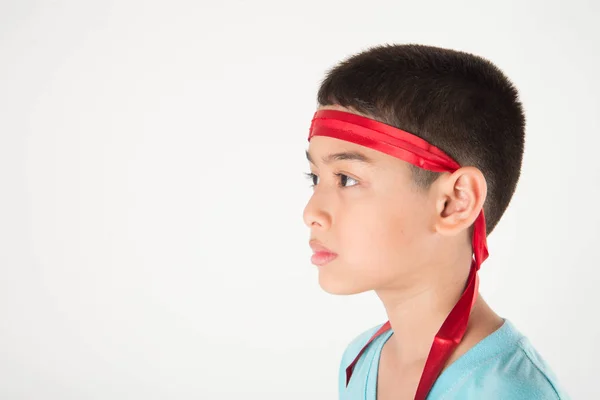 Boy Tie Bow His Head Intend Cheering Sport — Stock Photo, Image