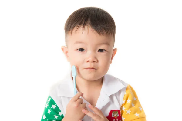 Азіатський Хлопчик Взяти Чищення Зубів Зубної Щітки — стокове фото