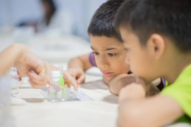 Öğrencilerin fen bilgisi dersinde bir asit ve karbonat tepki testi 