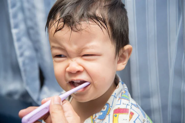 Brosse Main Grand Mère Dents Pour Bébé Garçon Tout Petit — Photo