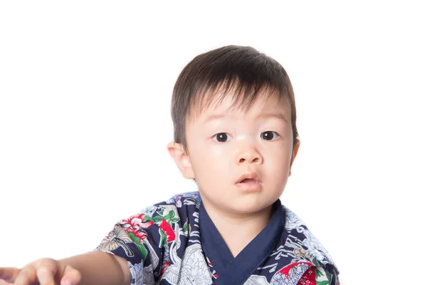 Close Portriat Asian Baby Boy Toddler Wear Japanese Costume Tradition — Stock Photo, Image