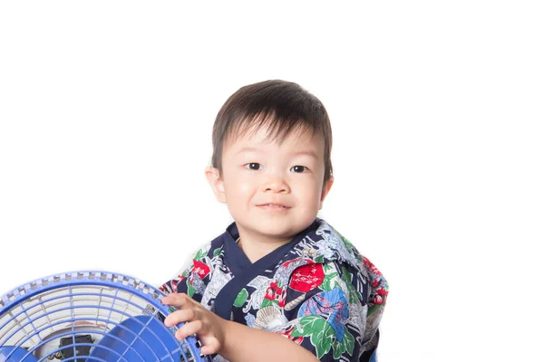 Close Portriat Asiatico Bambino Ragazzo Bambino Indossare Giapponese Costume Tradizione — Foto Stock
