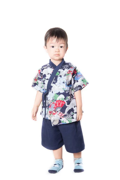 Close Portriat Asian Baby Boy Toddler Wear Japanese Costume Tradition — Stock Photo, Image